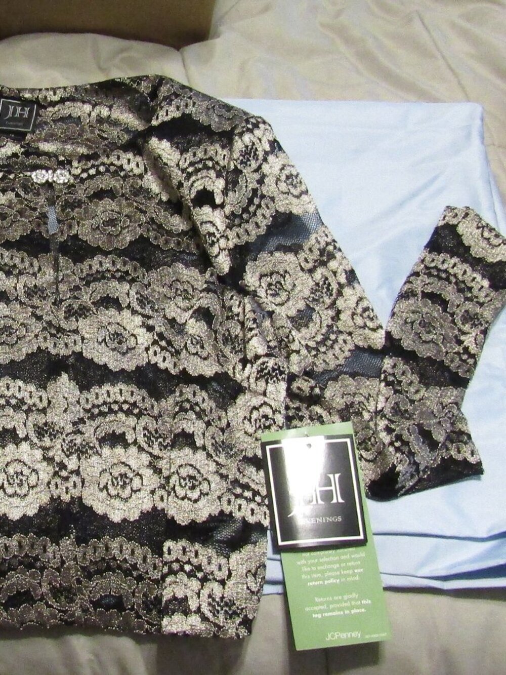 Beautiful Vintage New with Tags JH LACE EVENING JACKET Rhinestone Clasp Size 12